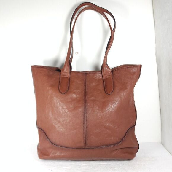 Frye Cognac Brown Leather Xtra Large Ring Tote Bag Purse Handbag - Picture 3 of 16